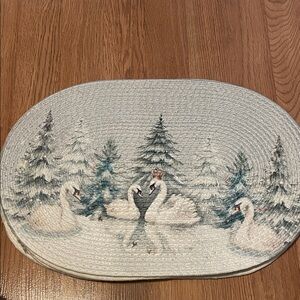 Set of 4 Swan and Pine Tree Oval Placemats